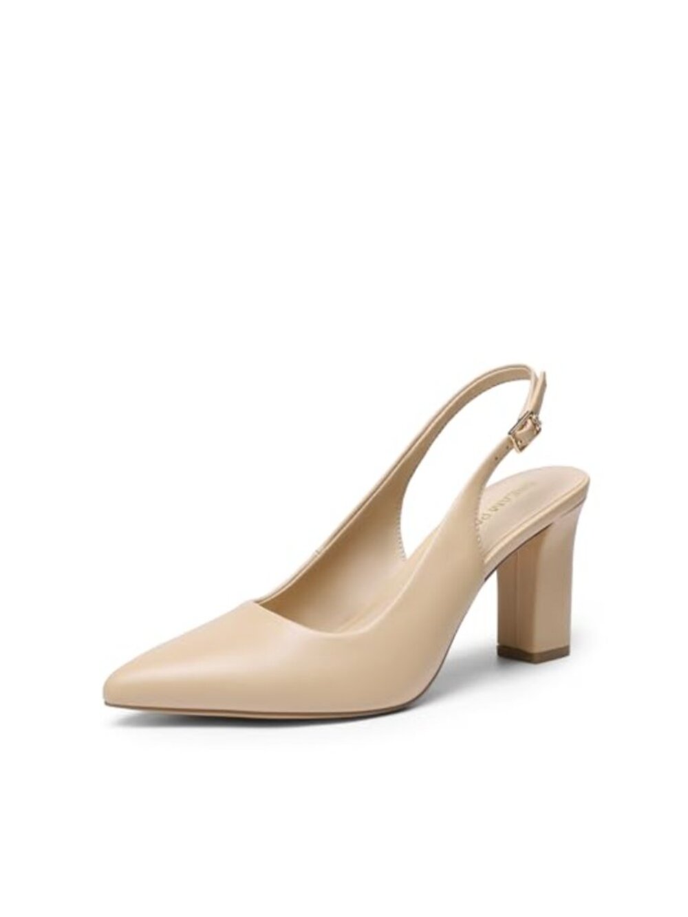 Womens Slingback Chunky Block Heel Pumps Faux Leather Pointed Toe Work Heels